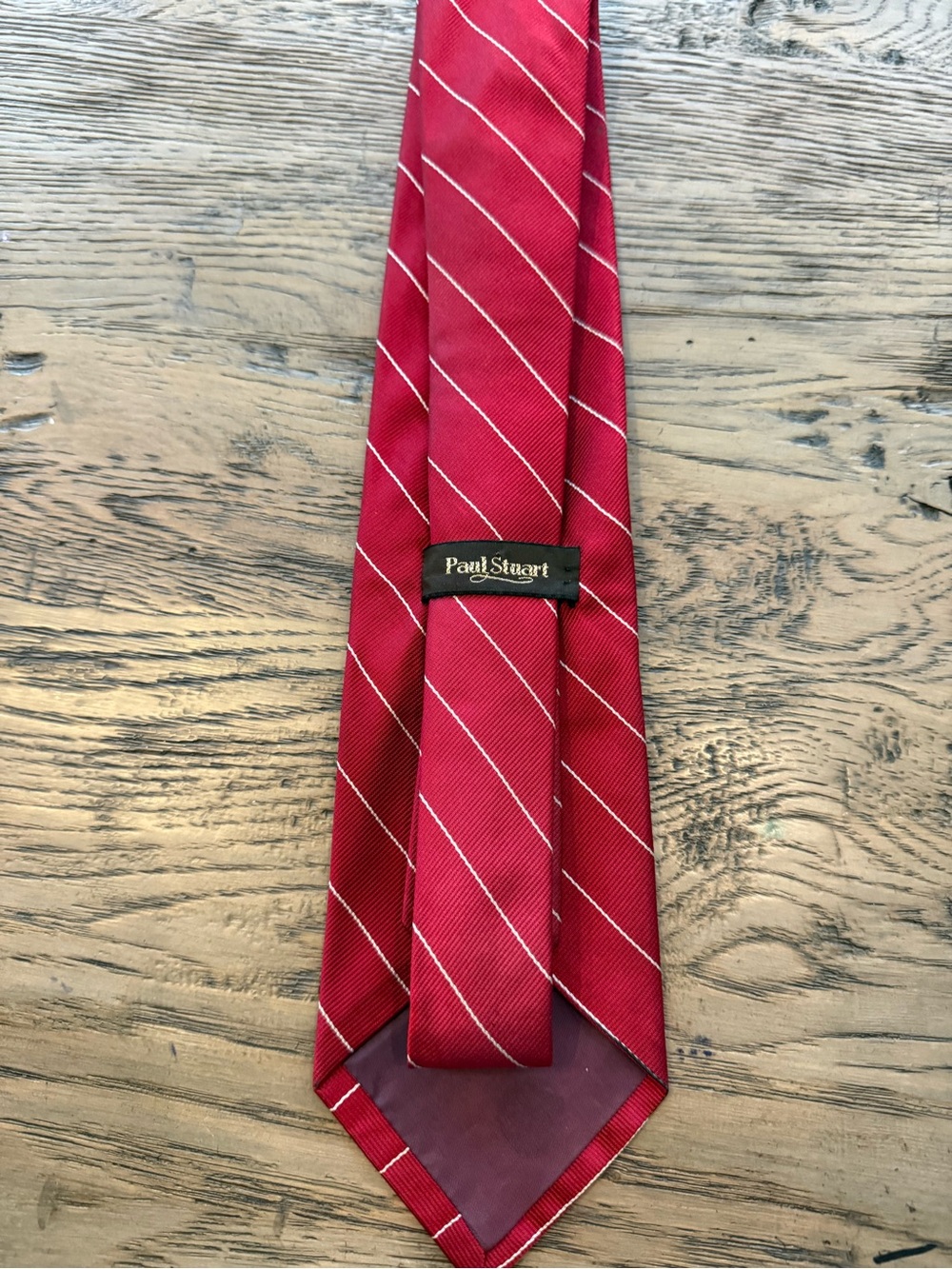 Paul Stuart Red Silk Diagonal Stripe Tie with White Accents
